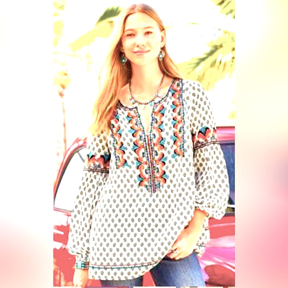 Sundance Adelle gorgeous Embroidered Peasant Blouse. Size M